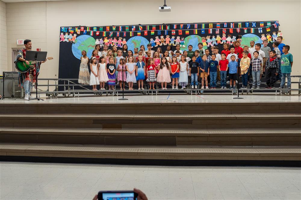 Students celebrate their diverse cultures and backgrounds during Bologna Elementary School's Celebration of Nations assembly.